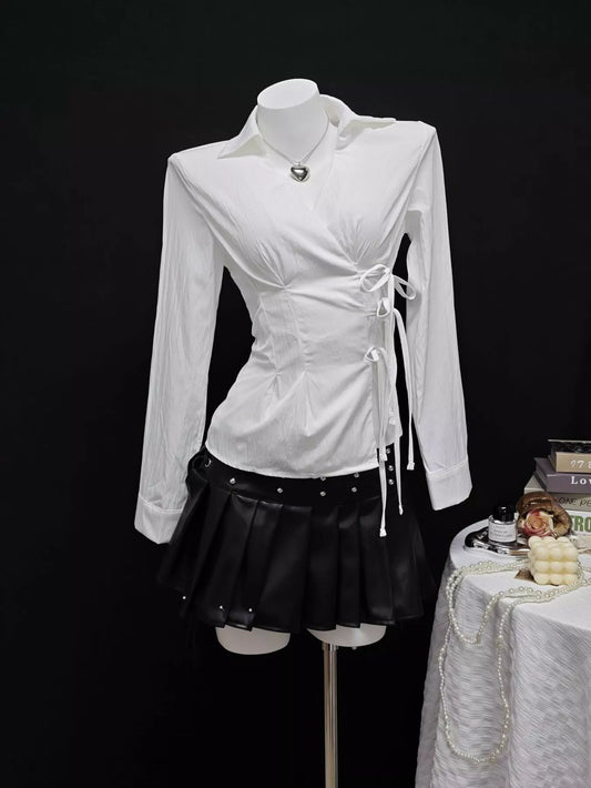 Sarah Express Women's Side Tied Long Sleeve Shirt White