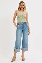 Sarah Express Women’s Plus Size Tummy Control High Rise Ankle Jeans with Wide Cuff
