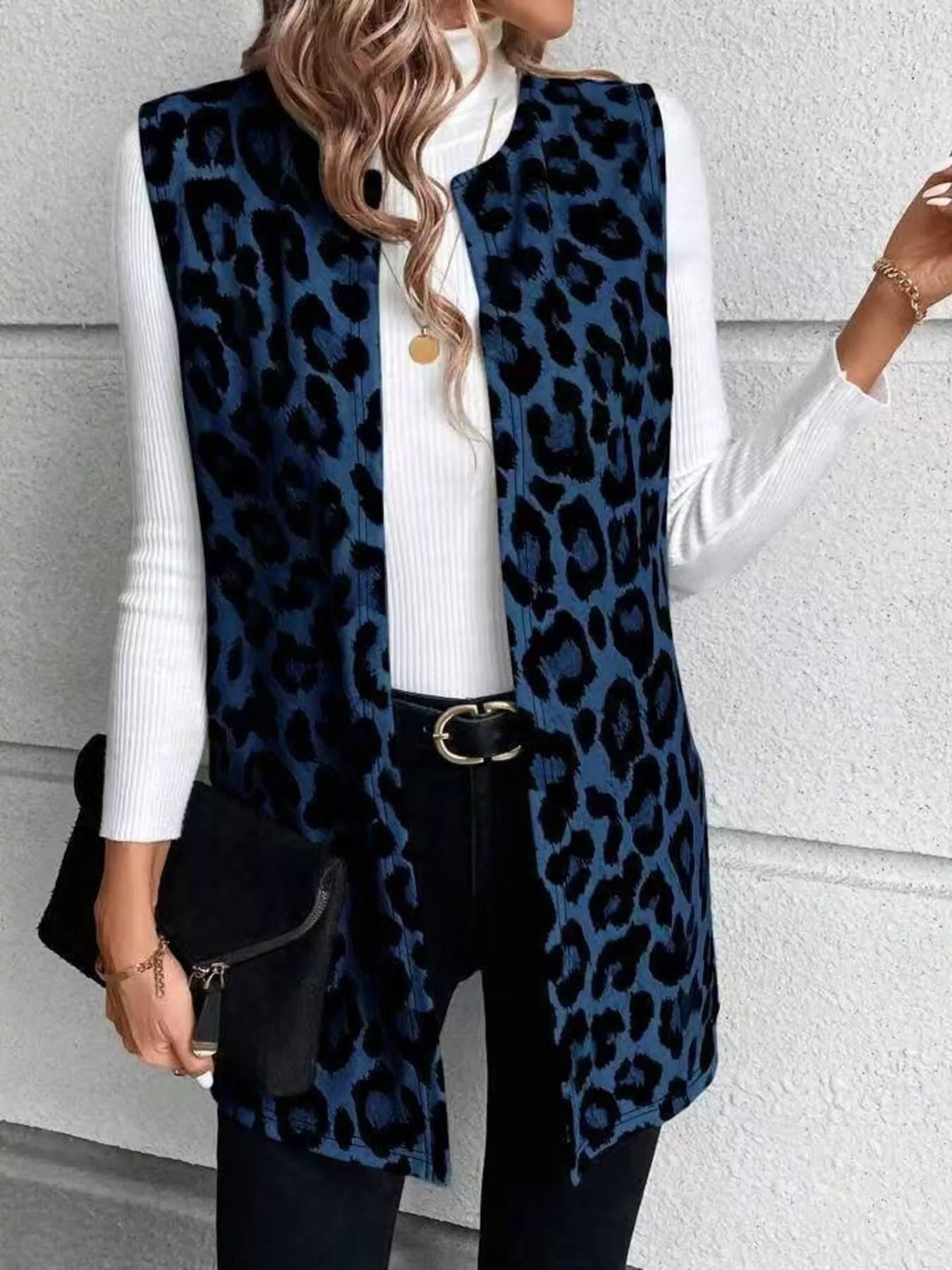 Sarah Express Women's Sleeveless Leopard Print Vest Coat