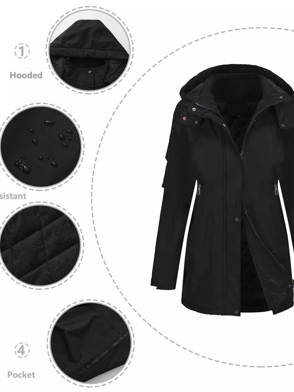 Sarah Express Women's Hooded Mid-Length Windproof Outerwear Plus Size