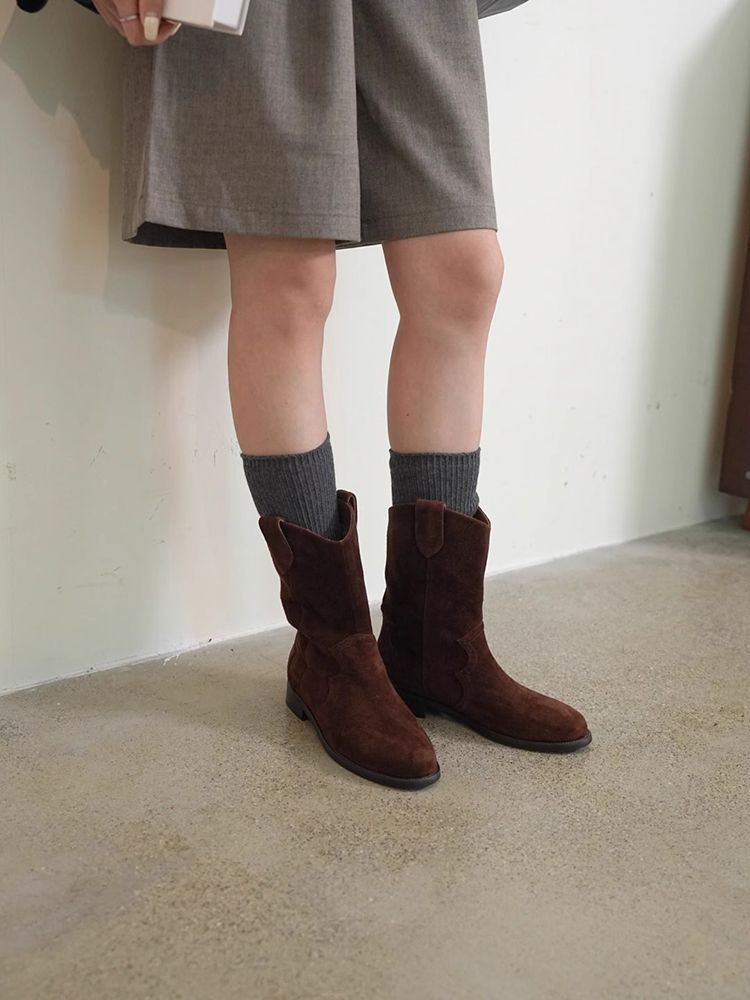 Sarah Express Women's Chunky Heel Ankle Boots – Slip-On Mid-Calf Block Heel Boots