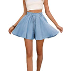 Sarah Express Women's Summer Elastic Waist Culottes Shorts Solid Color