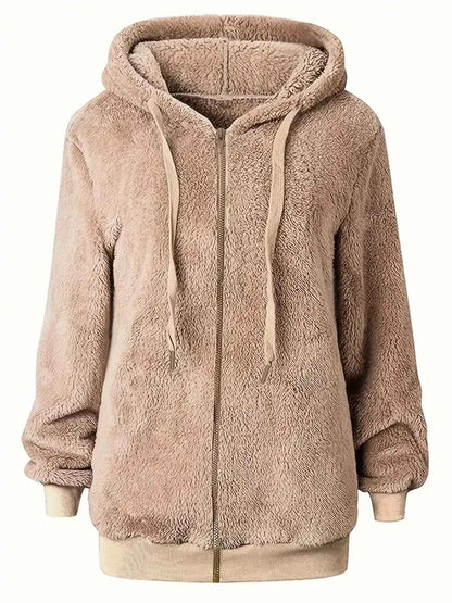 Sarah Express Women's Fleece Zip-Up Jacket - Drawstring Hooded Outerwear