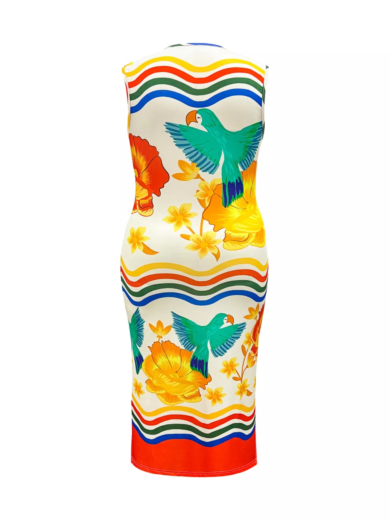 Sarah Express Women's Plus Size Tropical Parrot Print Sleeveless Midi Dress
