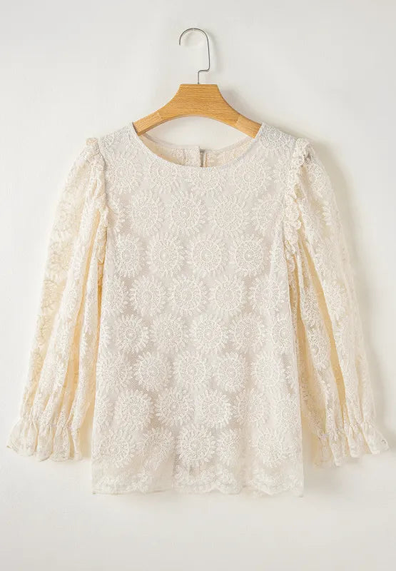 Sarah Express Women's Flower Jacquard Flounce Sleeve Blouse