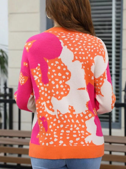 Sarah Express Women's Abstract Pattern Round Neck Sweater