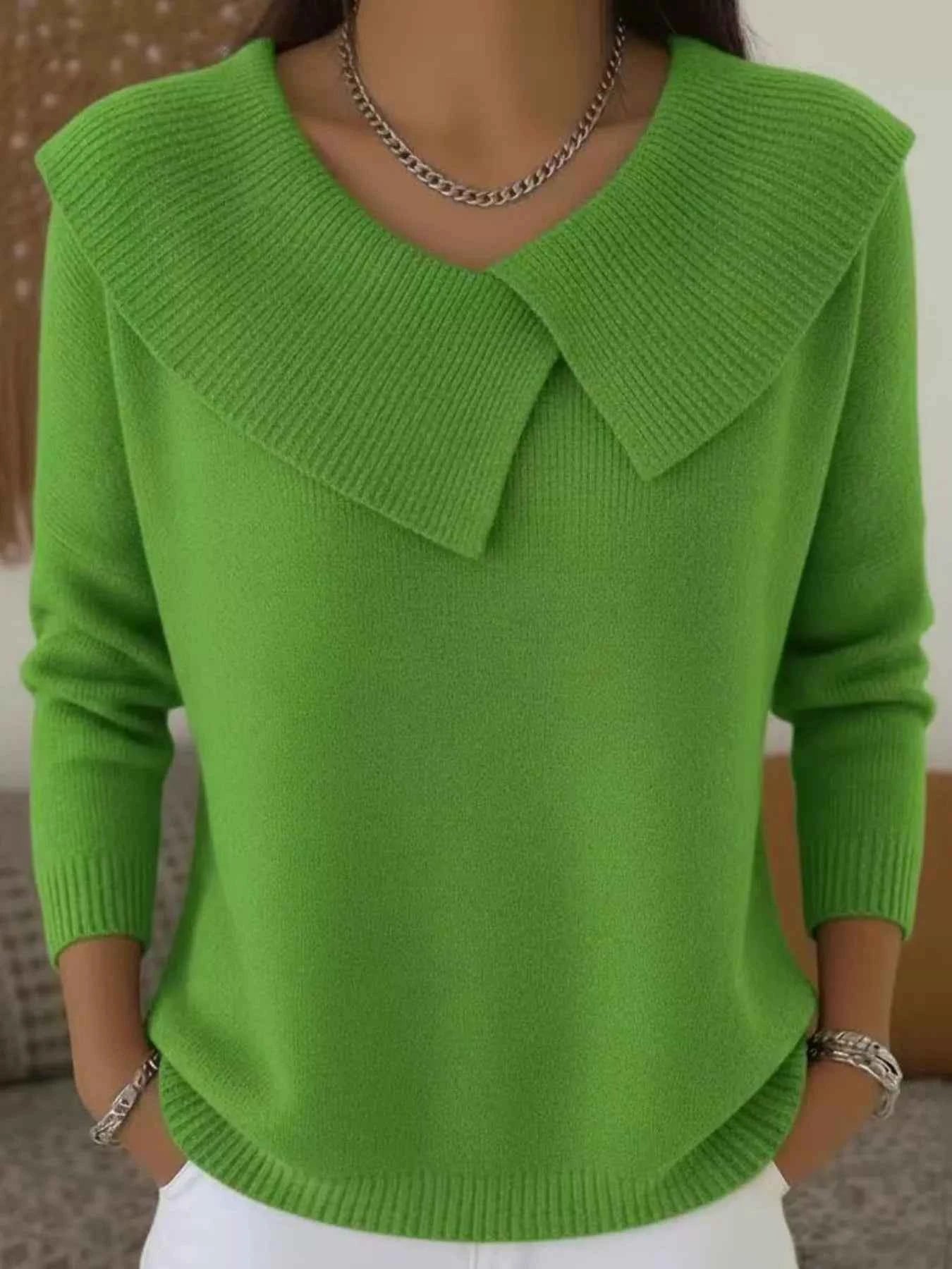 Sarah Express Women's Plus Size Solid Color Ribbed Hem Sweater - Casual Knitwear Top