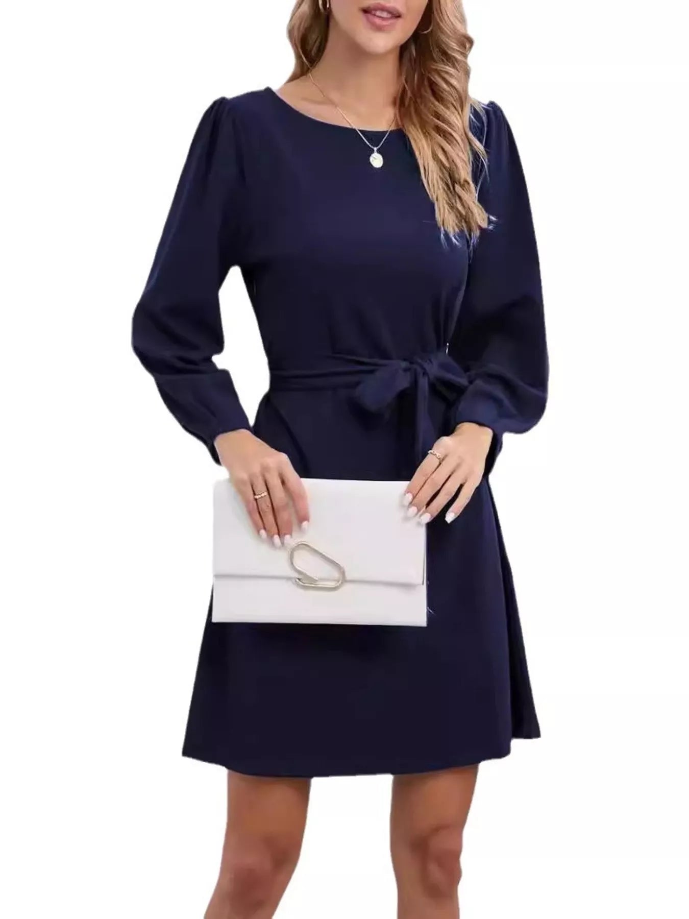 Sarah Express Women's Tie-Waist Mini Dress Navy Blue