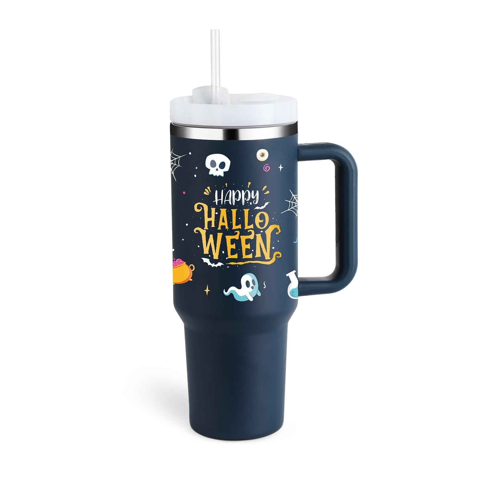 Sarah Express 40 oz Insulated Tumbler with Handle and Straw - Stainless Steel Vacuum Coffee Cup with Lid Halloween dark Blue B 1200ML 1PC