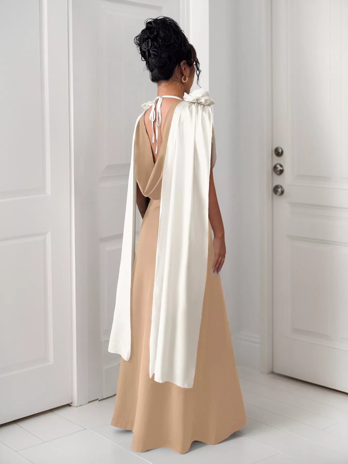 Sarah Express Women's Floral Applique Two Tone Maxi Dress