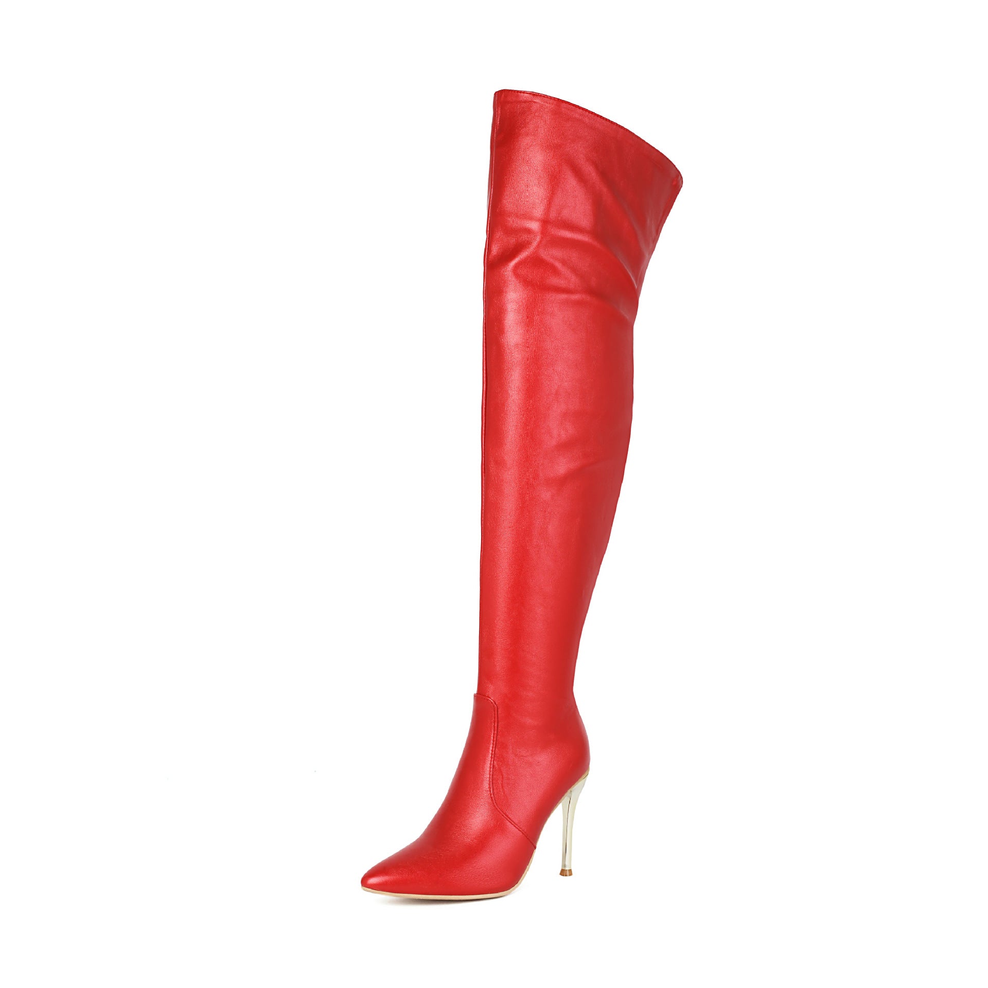 Sarah Express Women's Pointed-Toe Stiletto Over-the-Knee Boots - High Heel Fashion Boots Red