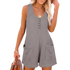Sarah Express Women's Button Front Sleeveless Romper with Pockets