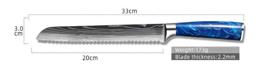 Sarah Express Professional 8-Inch Chef Knife with Blue Resin Handle - Premium Stainless Steel Kitchen Knife 8inch noodle knife