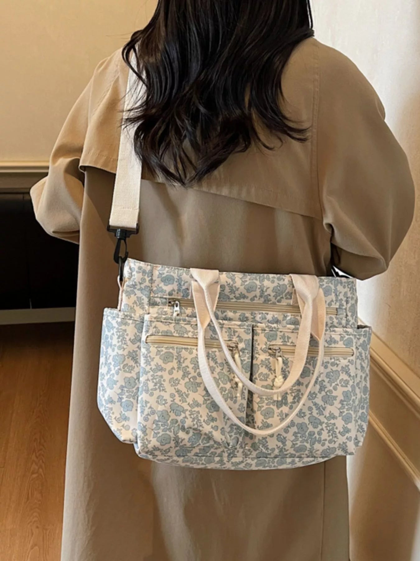 Sarah Express Floral Crossbody Bag Multi-Pocket Polyester Shoulder Purse