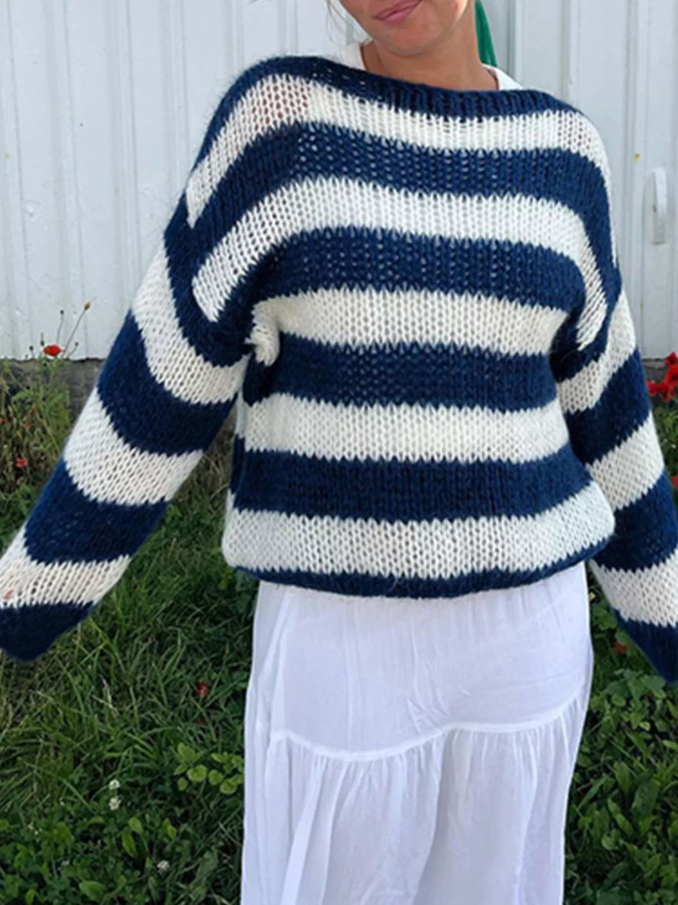 Sarah Express Women's Striped Knit Long Sleeve Sweater