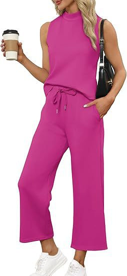 Sarah Express Women's Sleeveless Top Wide Leg Cropped Pants Two-Piece Set Matching Outfit