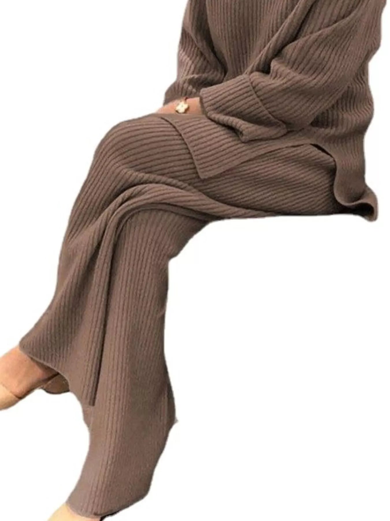 Sarah Express Women's Ribbed Knit Relaxed Fit Sweater Set - Top and Pants Plus Size