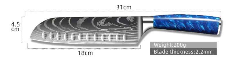 Sarah Express Professional 8-Inch Chef Knife with Blue Resin Handle - Premium Stainless Steel Kitchen Knife 7inch scattered knives