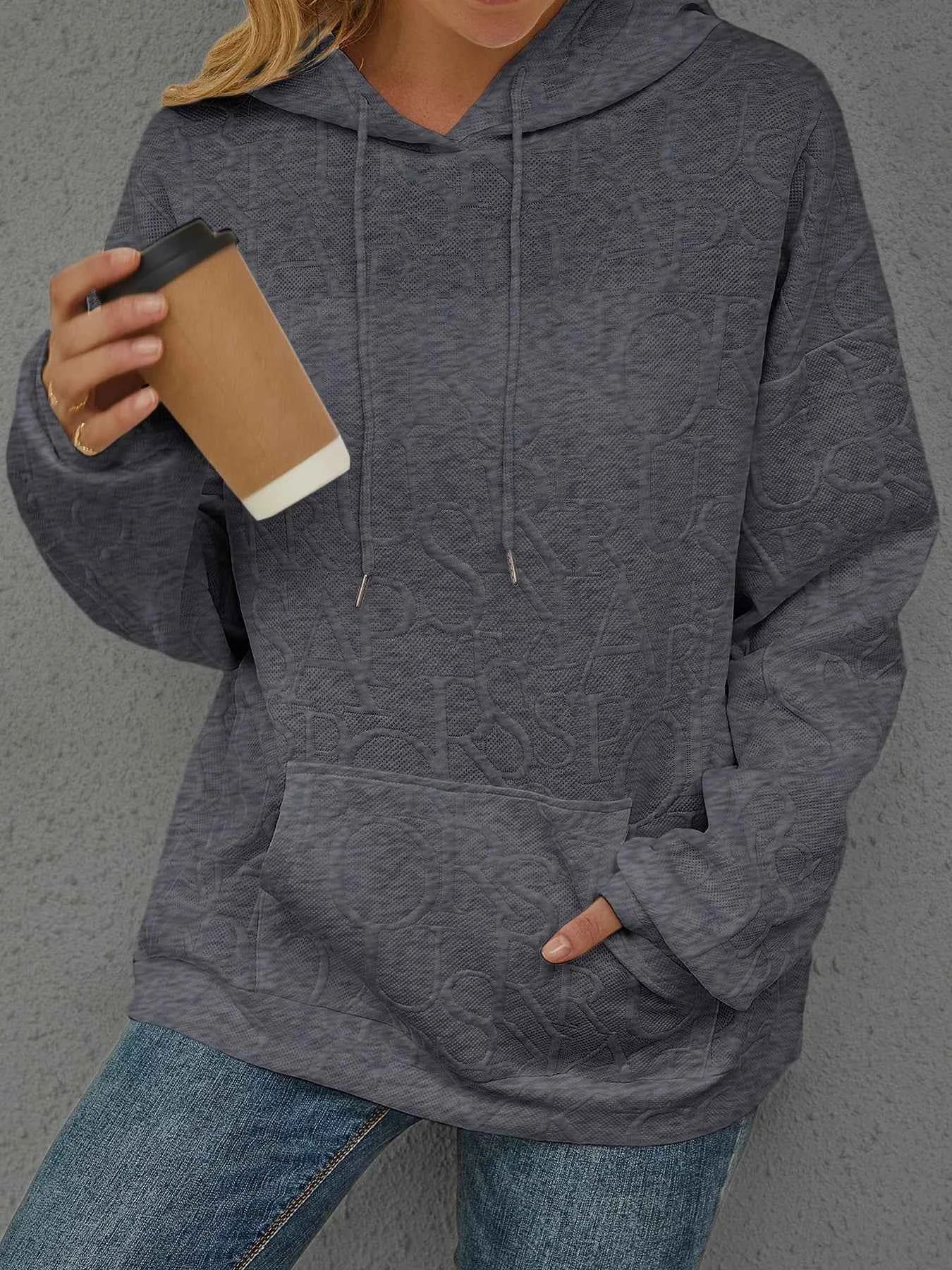 Sarah Express Women's Embossed Lettering Casual Hoodie Plus Size