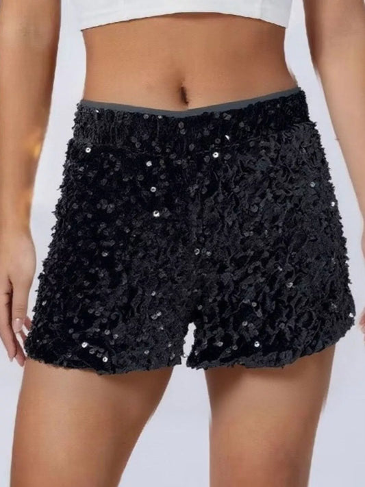 Sarah Express Women's Sequin Embellished High Waist Shorts - Party & Festival Wear Black