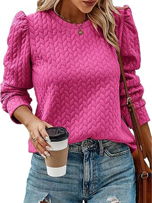 Trendsi Women's Textured Round Neck Long Sleeve Blouse