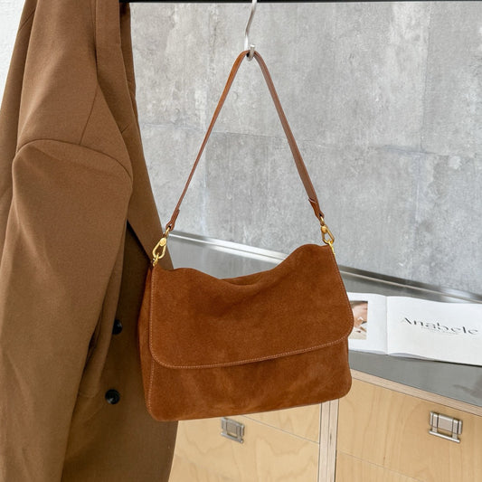 Fragrant Consort Women's Genuine Leather Crossbody Shoulder Bag – Velvet Patchwork Streetwear Handbag