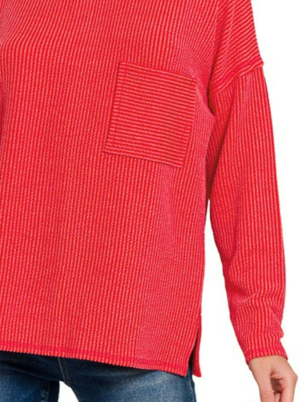 Sarah Express Women’s Long Sleeve Drop Shoulder Ribbed Top Casual All-Season