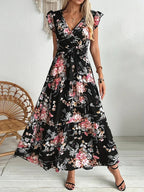 Sarah Express Women's Black Floral Print Dress Polyester