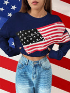 Sarah Express Women's US Flag Round Neck Long Sleeve Sweater