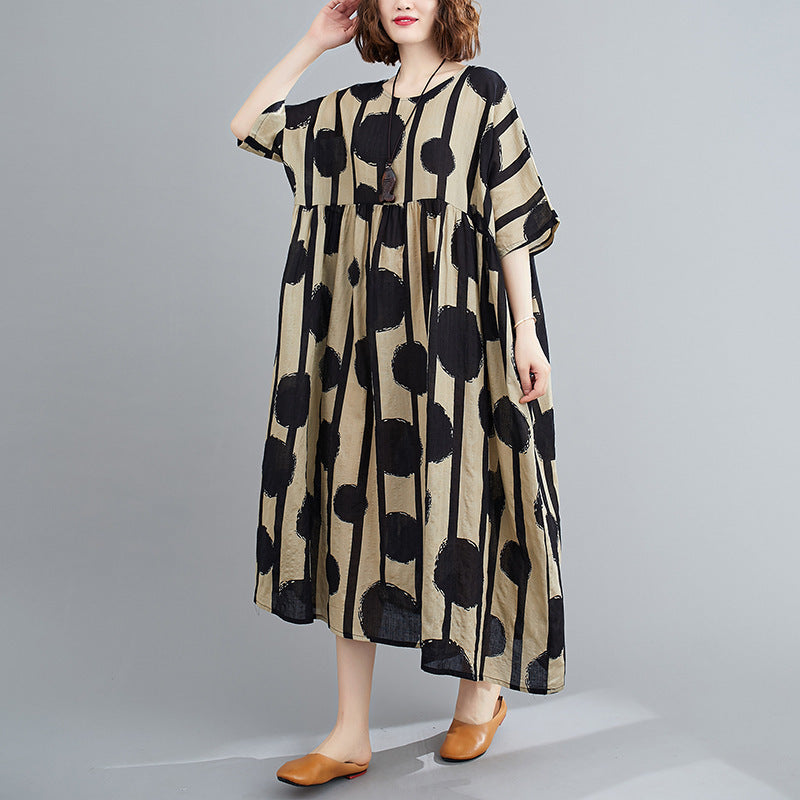 Sarah Express Printed Cotton Blend Short Sleeve Dress Loose Fit One Size