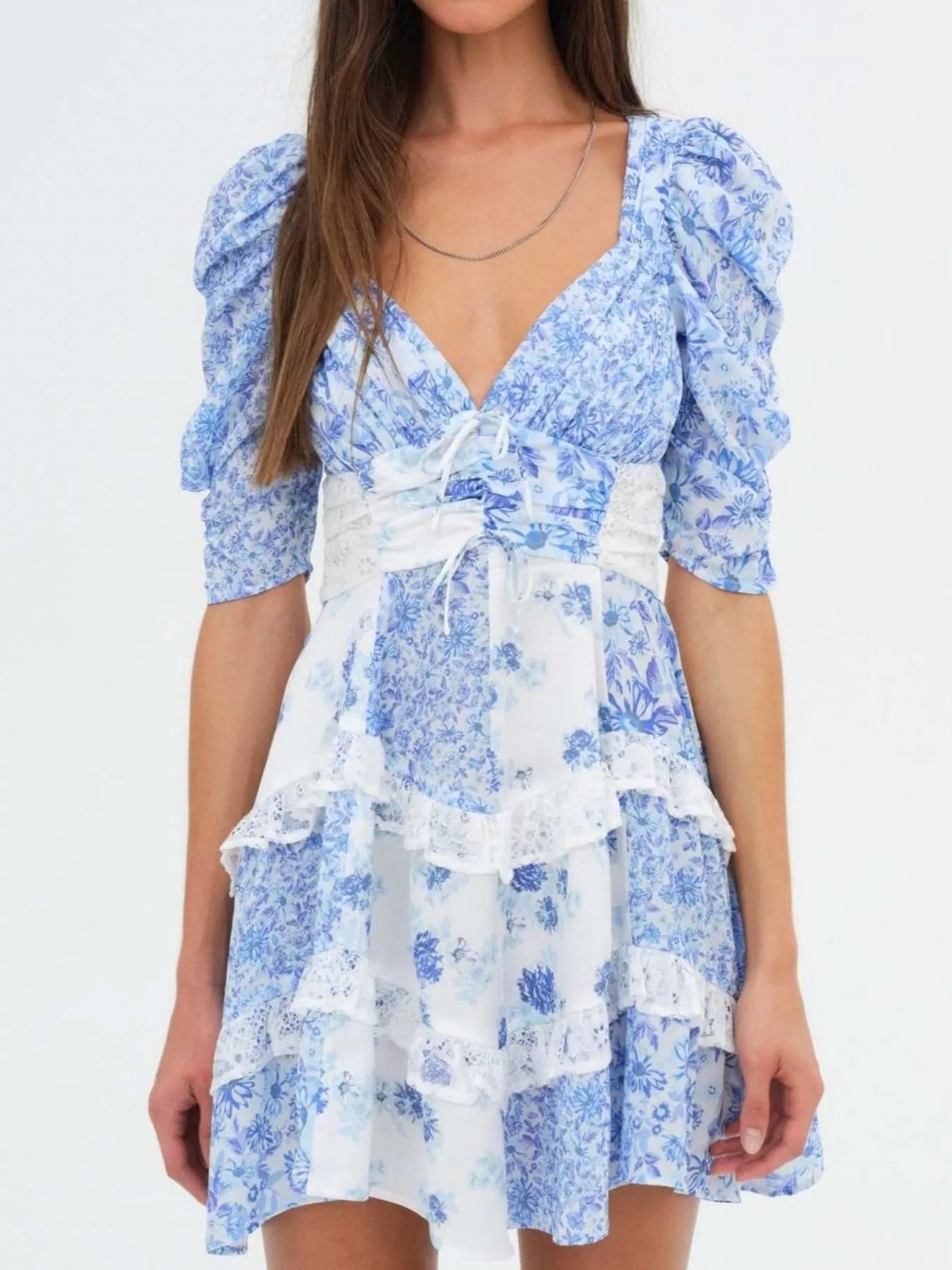 Sarah Express Women's Ruffled Floral Print Half Sleeve Dress Sky Blue
