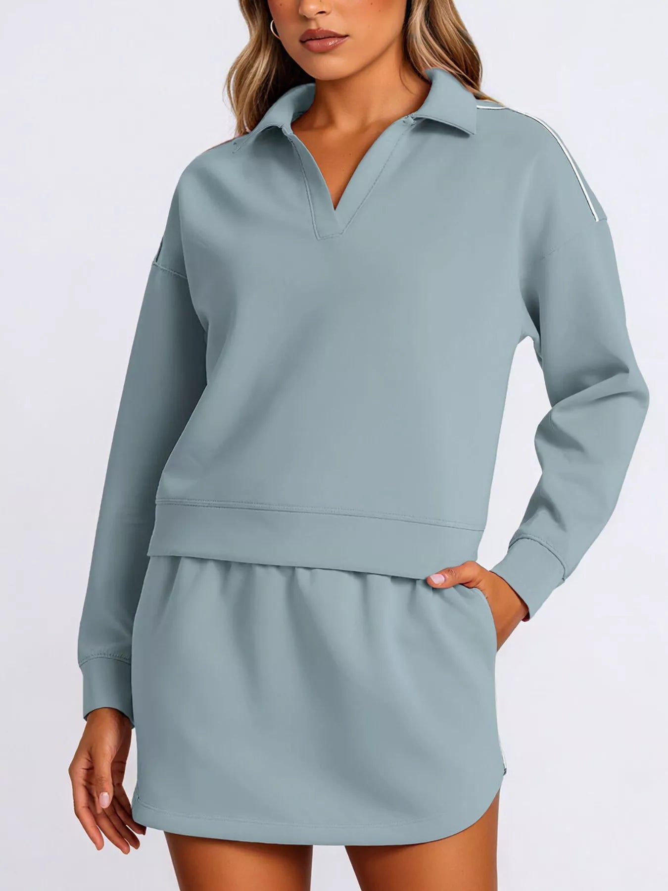 Sarah Express Women's Dropped Shoulder Top and Skirt Set Blue