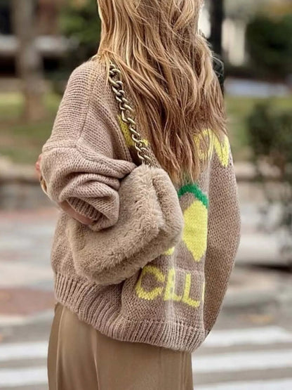 Sarah Express Women's Lemon Button Up Knit Cardigan