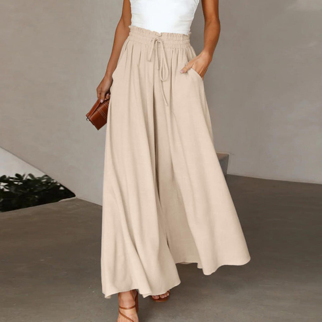 Sarah Express High Waist Wide Leg Dress Pants Elastic Waistband Full Length Trousers