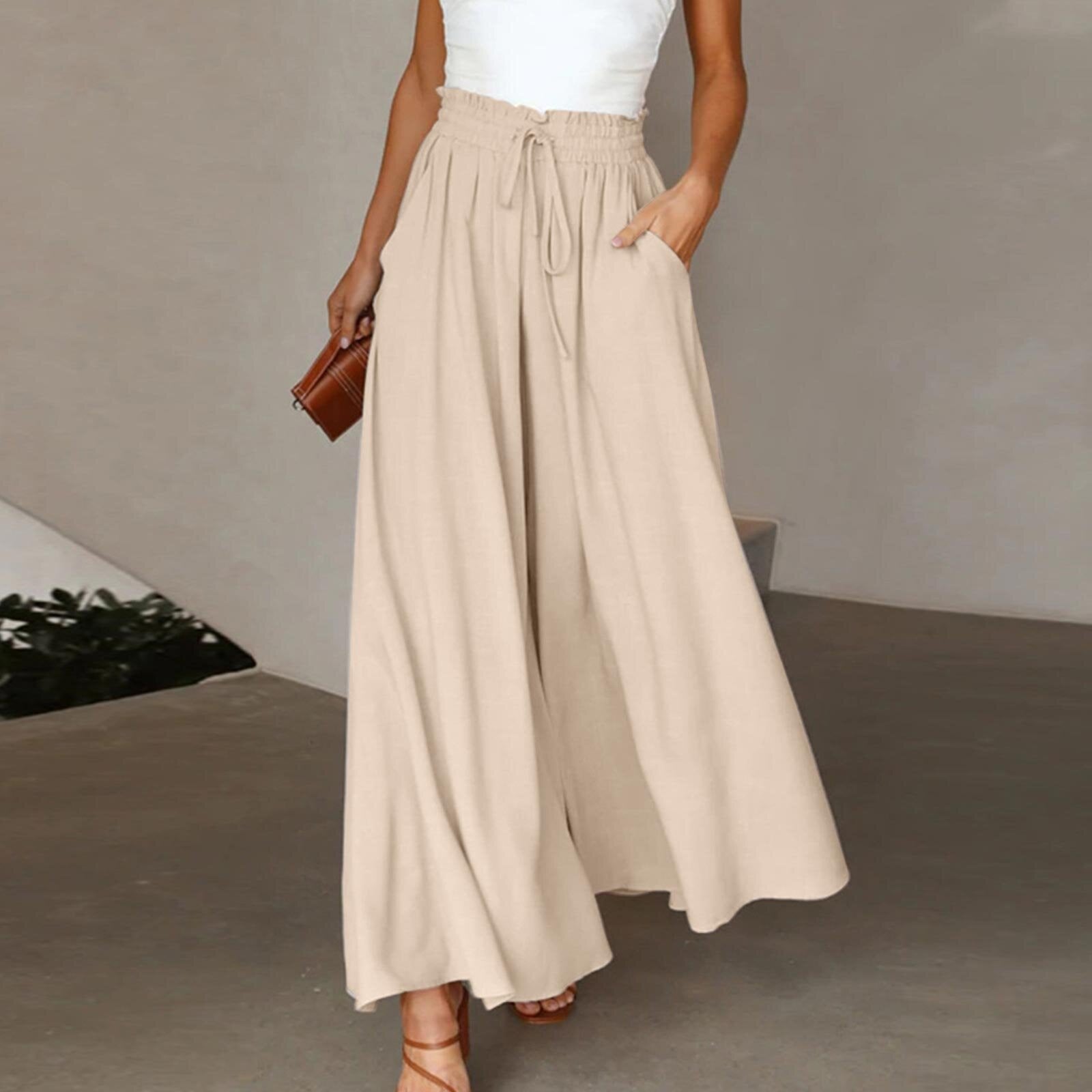 Sarah Express High Waist Wide Leg Dress Pants Elastic Waistband Full Length Trousers