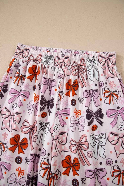 Sarah Express Women's Bow Print Short Sleeve Pajama Set - Button Front Shirt & Pants Sleepwear