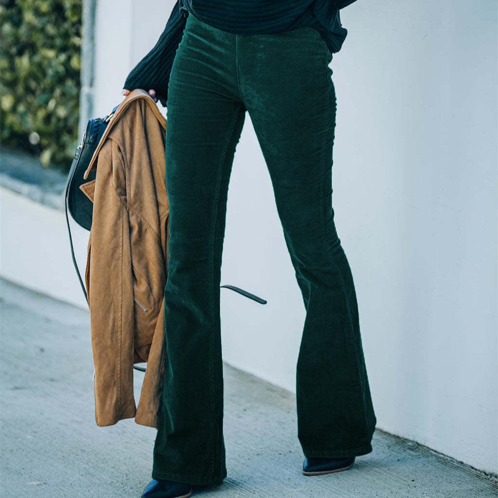 Sarah Express Women's High Waist Corduroy Flared Pants Casual Slim Fit Trousers