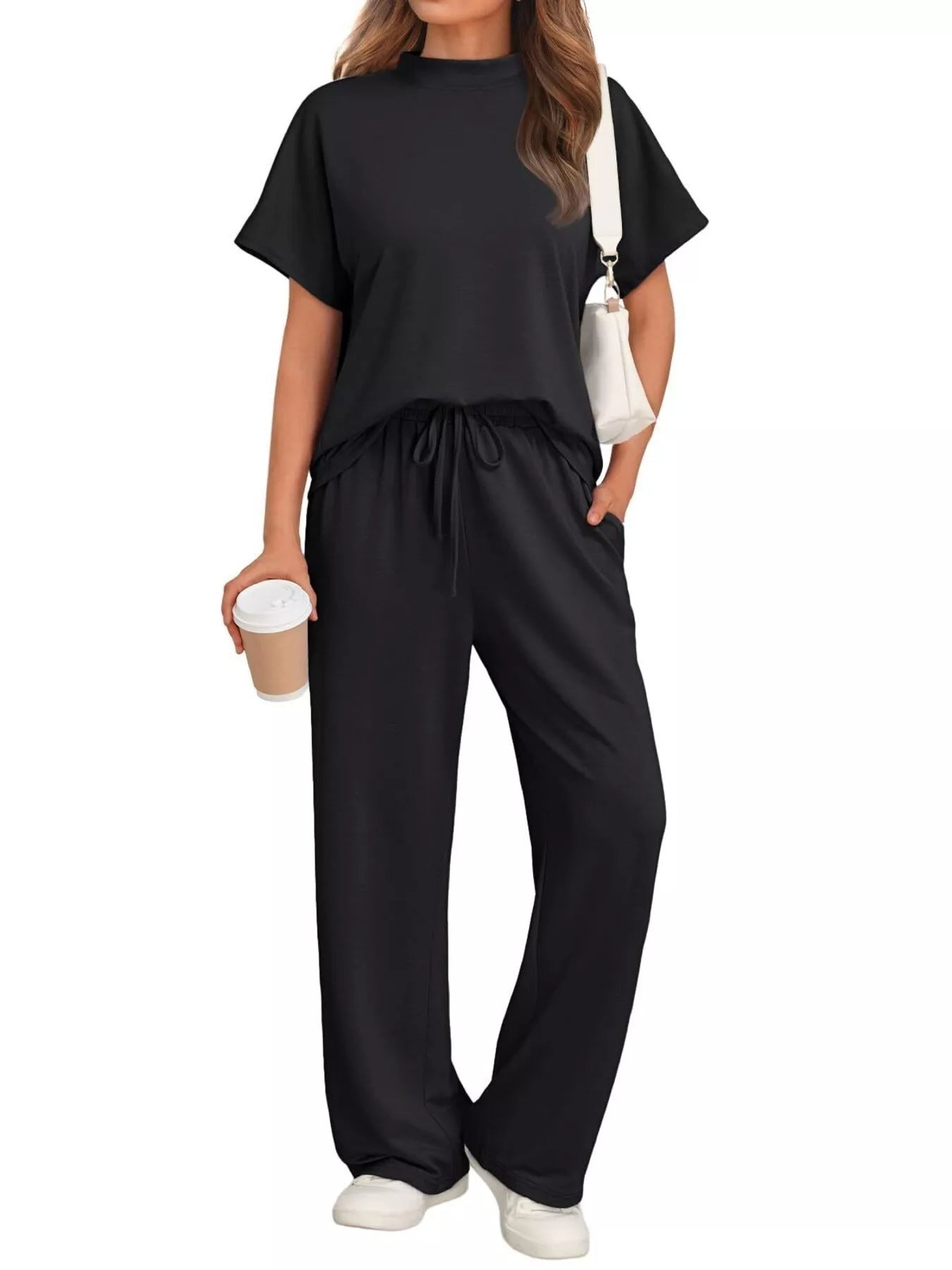 Sarah Express Women's Round Neck Short Sleeve Top and Pants Set - Plus Size