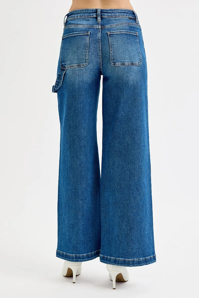 Sarah Express Women’s Plus Size High Rise Wide Leg Jeans with Patch Detail