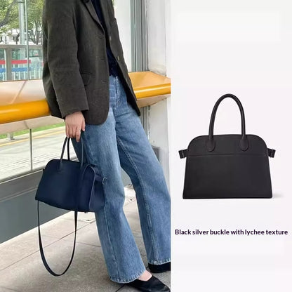 Sarah Express Women's Textured Suede Commuter Tote Bag - Premium PU Leather Handbag with Multiple Compartments Black sliver button Small