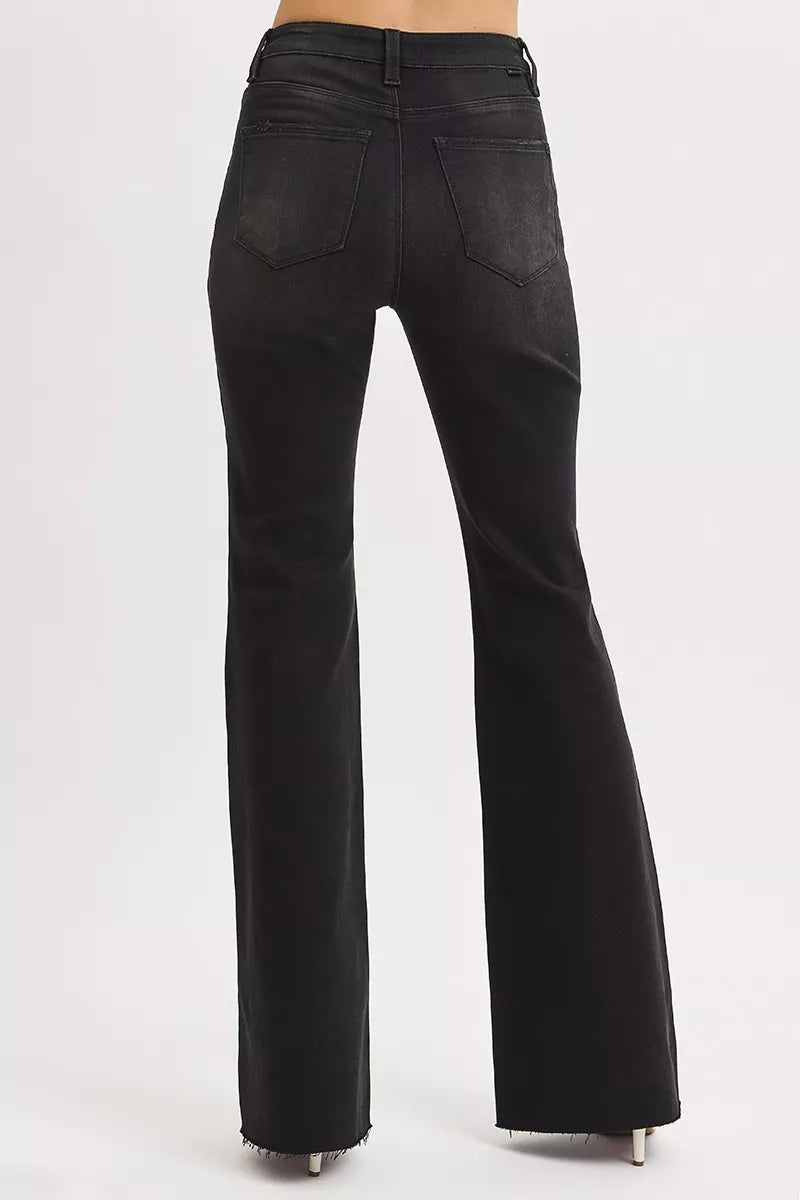 Sarah Express Women’s Plus Size High Rise Raw Hem Flare Jeans
