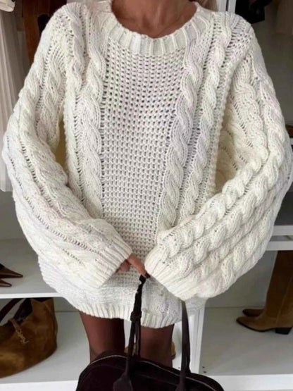 Sarah Express Women's Cable Knit Oversized Sweater Round Neck Long Sleeve Pullover