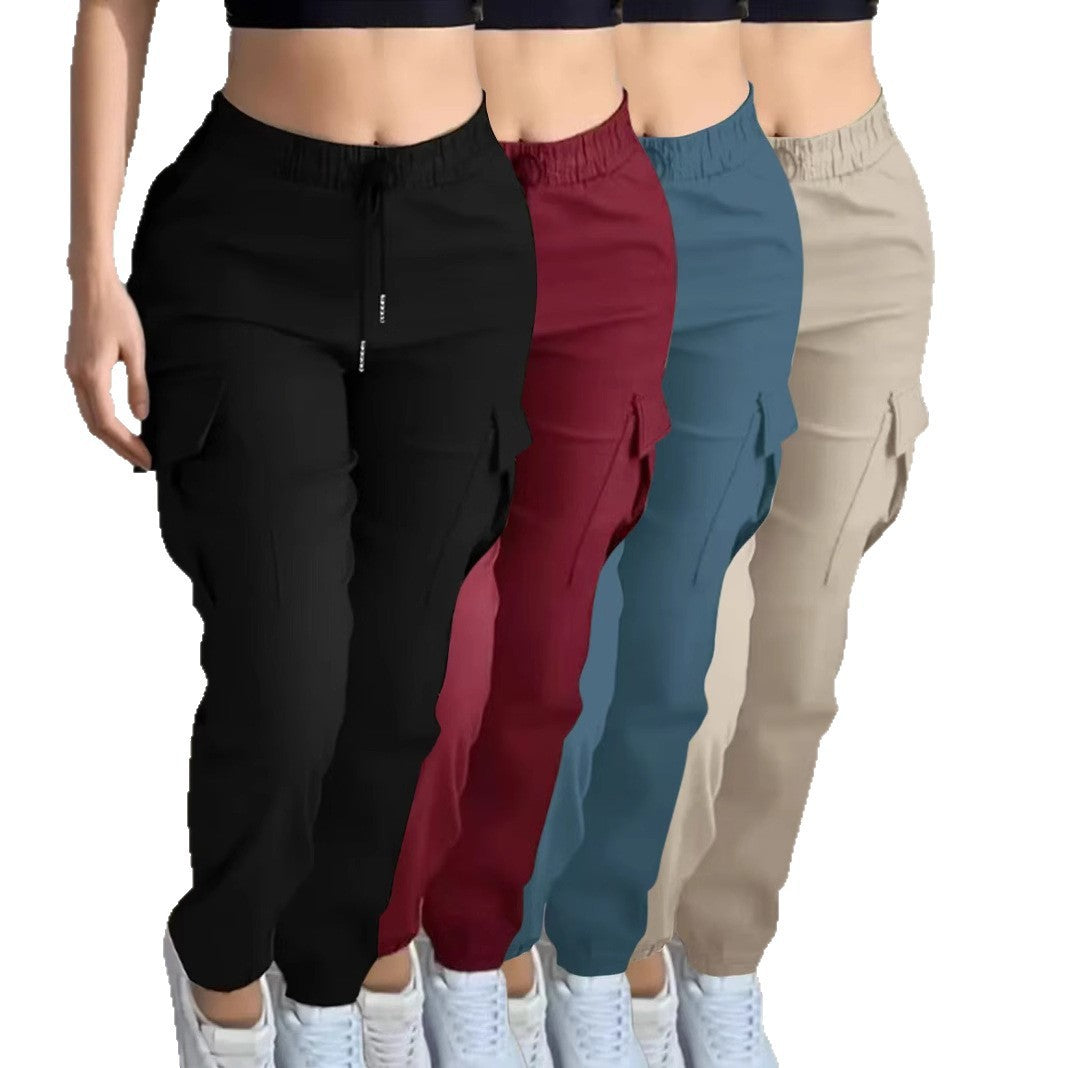 Sarah Express Women's Cargo Pants Drawstring Elastic Waist Trousers Leisure Style