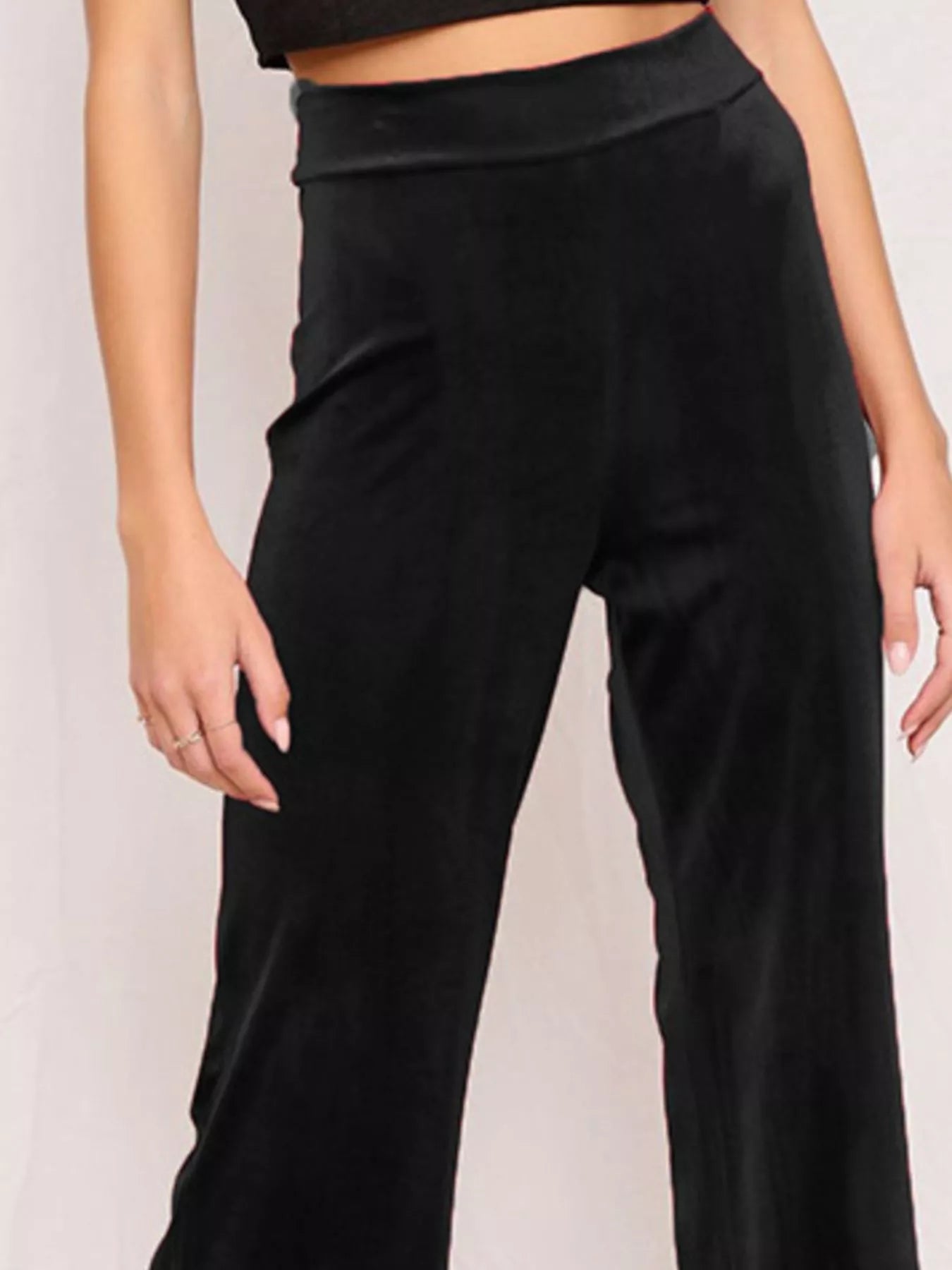Sarah Express Women's Velvet Wide Leg Pants - High Waist Palazzo Trousers Plus Size
