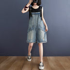 Sarah Express Women's Denim Overalls with Adjustable Suspenders Casual Jumpsuit Romper