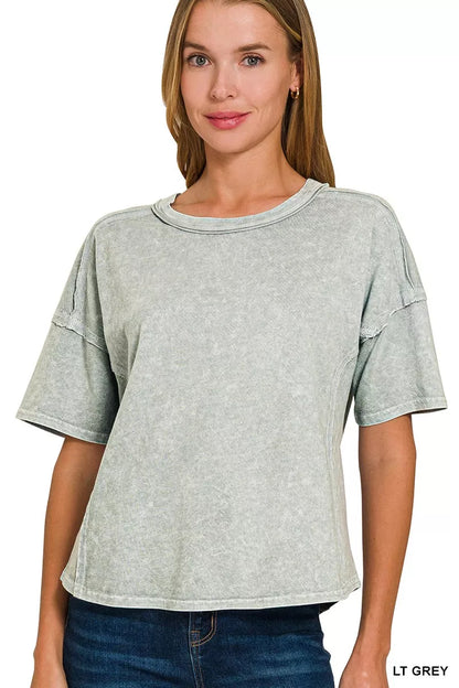 Sarah Express Women's Snow Washed Short Sleeve Tee and Shorts Lounge Set