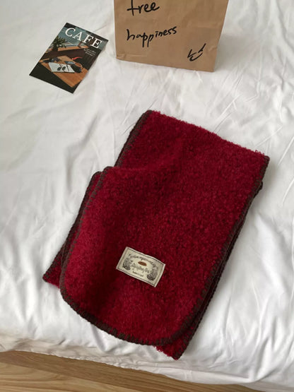 Sarah Express Women's Contrast Trim Plush Winter Scarf - Soft Warm Long Scarf