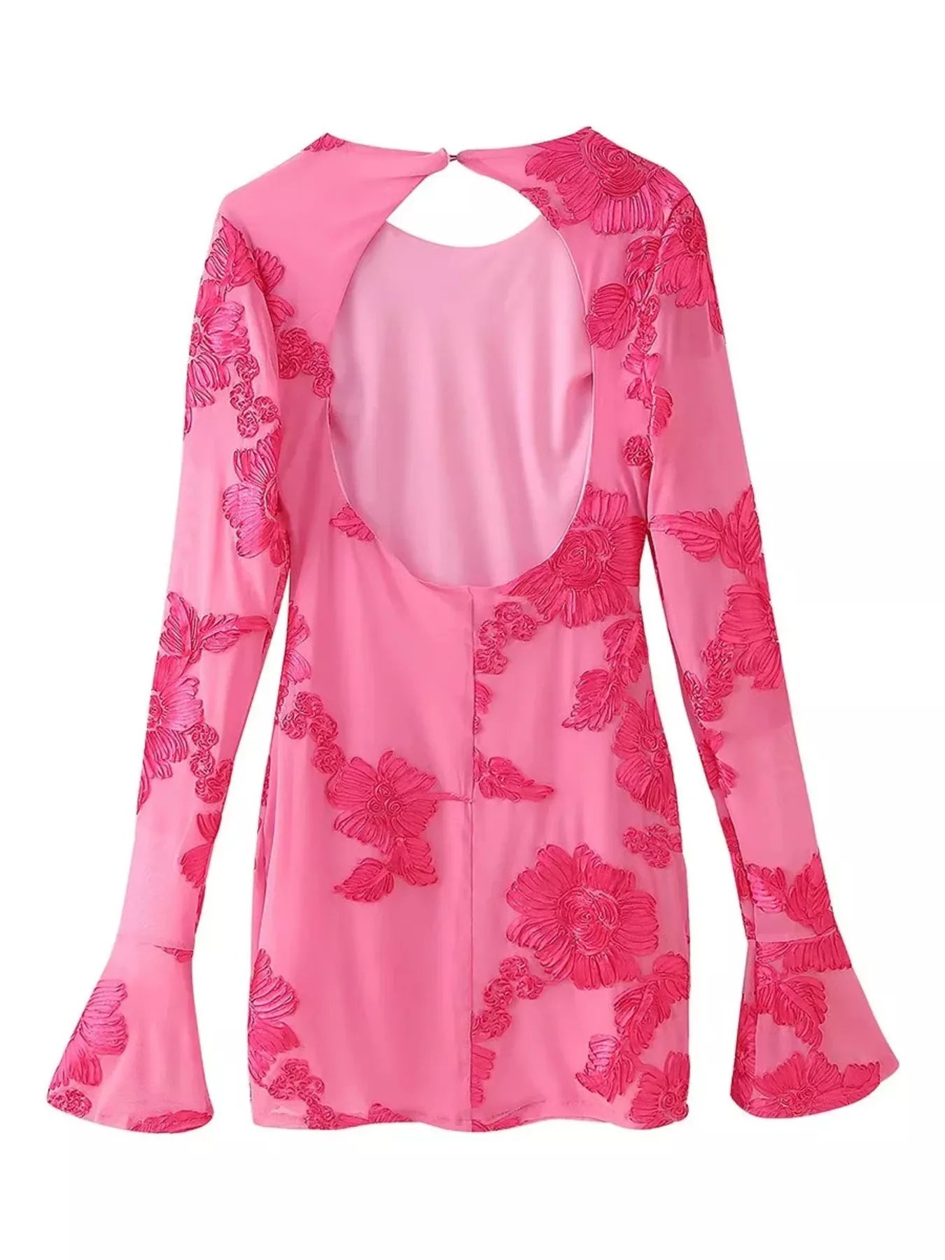 Sarah Express Women's Backless Floral Flounce Sleeve Dress - Romantic Party & Wedding Guest Dress