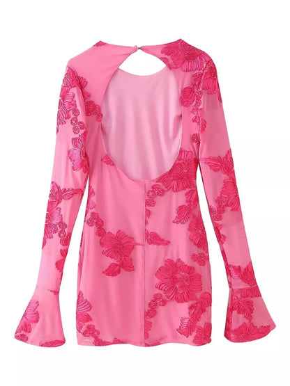 Sarah Express Women's Backless Floral Flounce Sleeve Dress - Romantic Party & Wedding Guest Dress