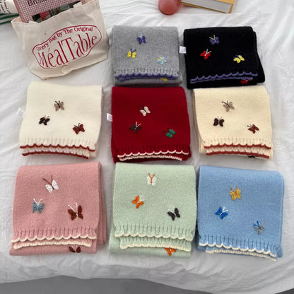 Sarah Express Women's Butterfly Embroidered Knitted Scarf - Soft Polyester Winter Wrap